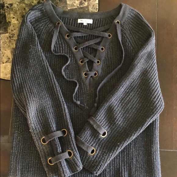 Lace-Up oversized Sweater Tunic - Charcoal Grey - Picture 4 of 7